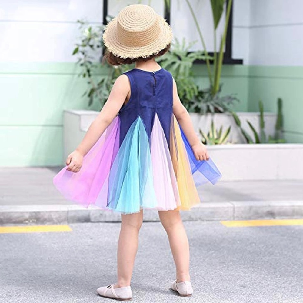 Blue Rainbow Tulle Tutu Fifties Summer Dress, Costume, Party Dress, Girls 4T / 4